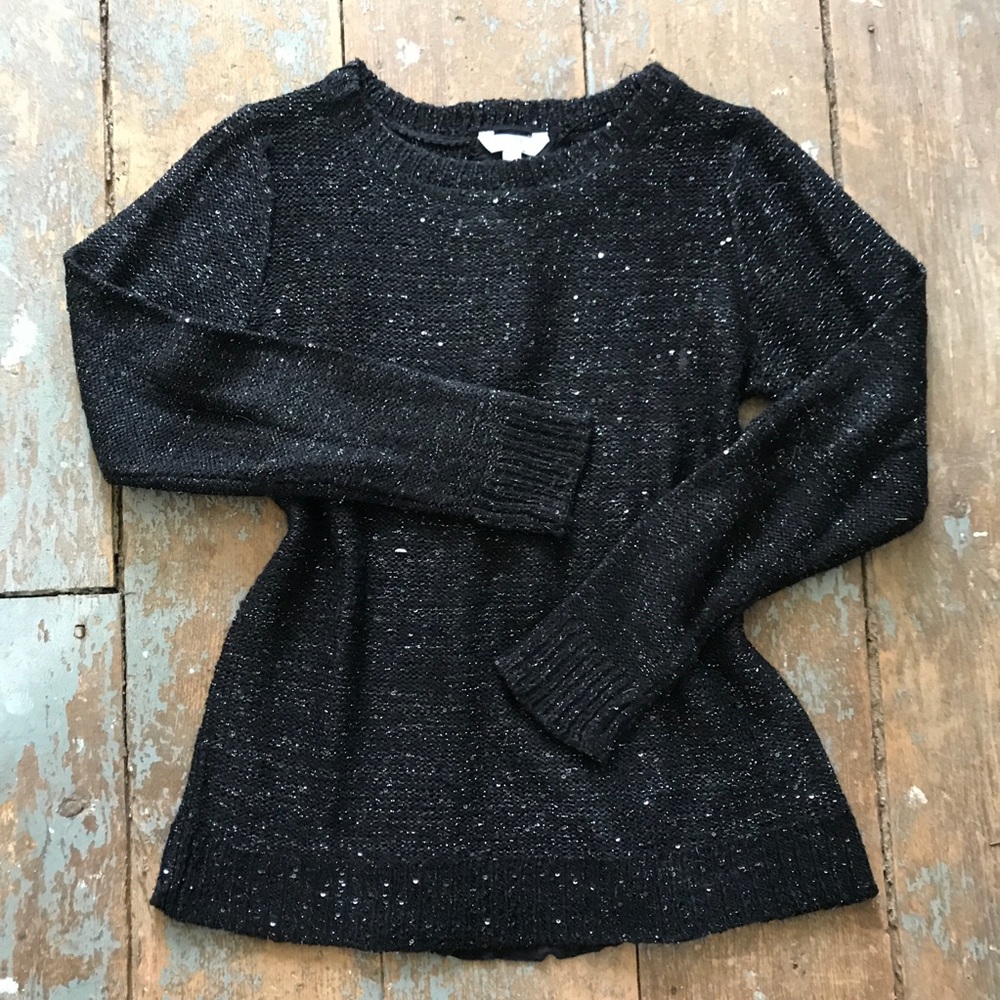 Sparkly Black Sweater with Lace-up Back.